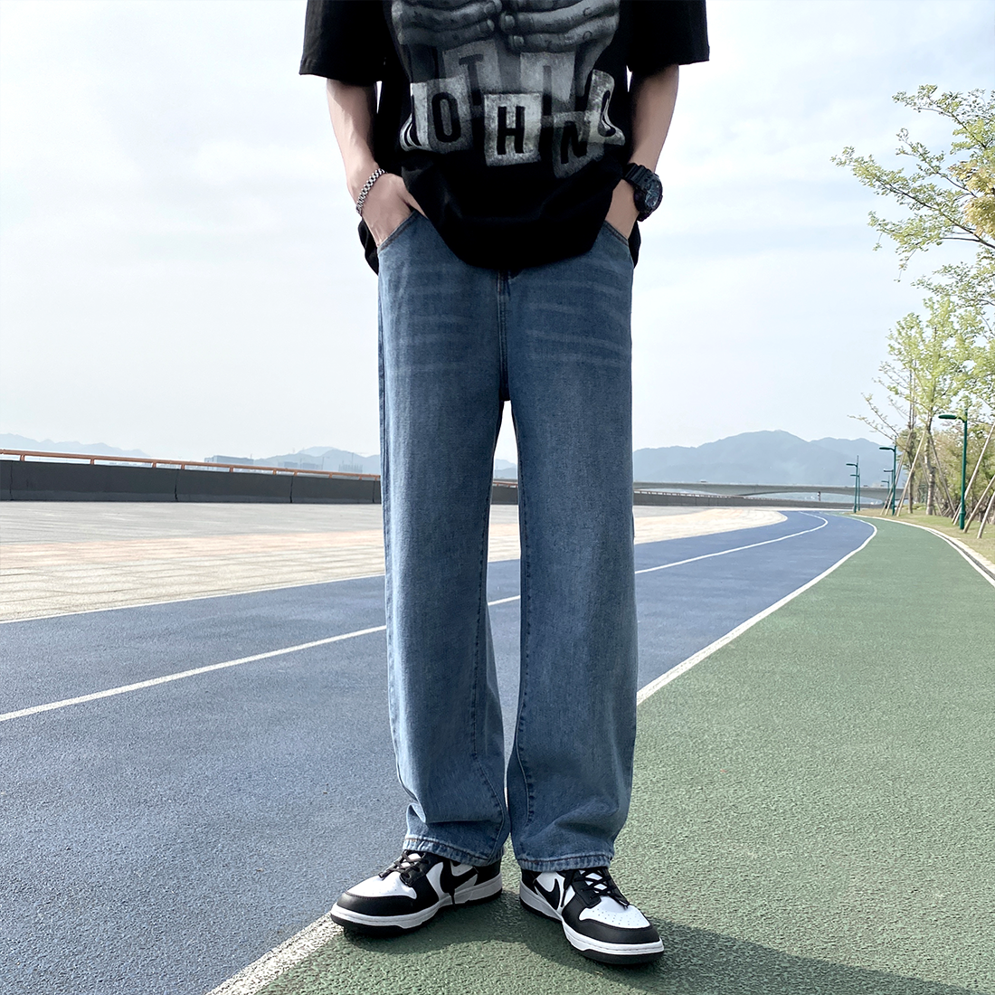 四季款男士宽松直筒牛仔裤蓝色休闲牛仔 N18-P40图片