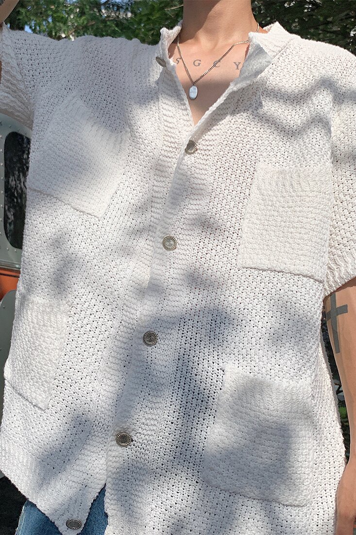夏天男女同款潮流休闲短袖开衫毛衣M01-P55尺码M-3XL现货哦,男装T恤,电商B327