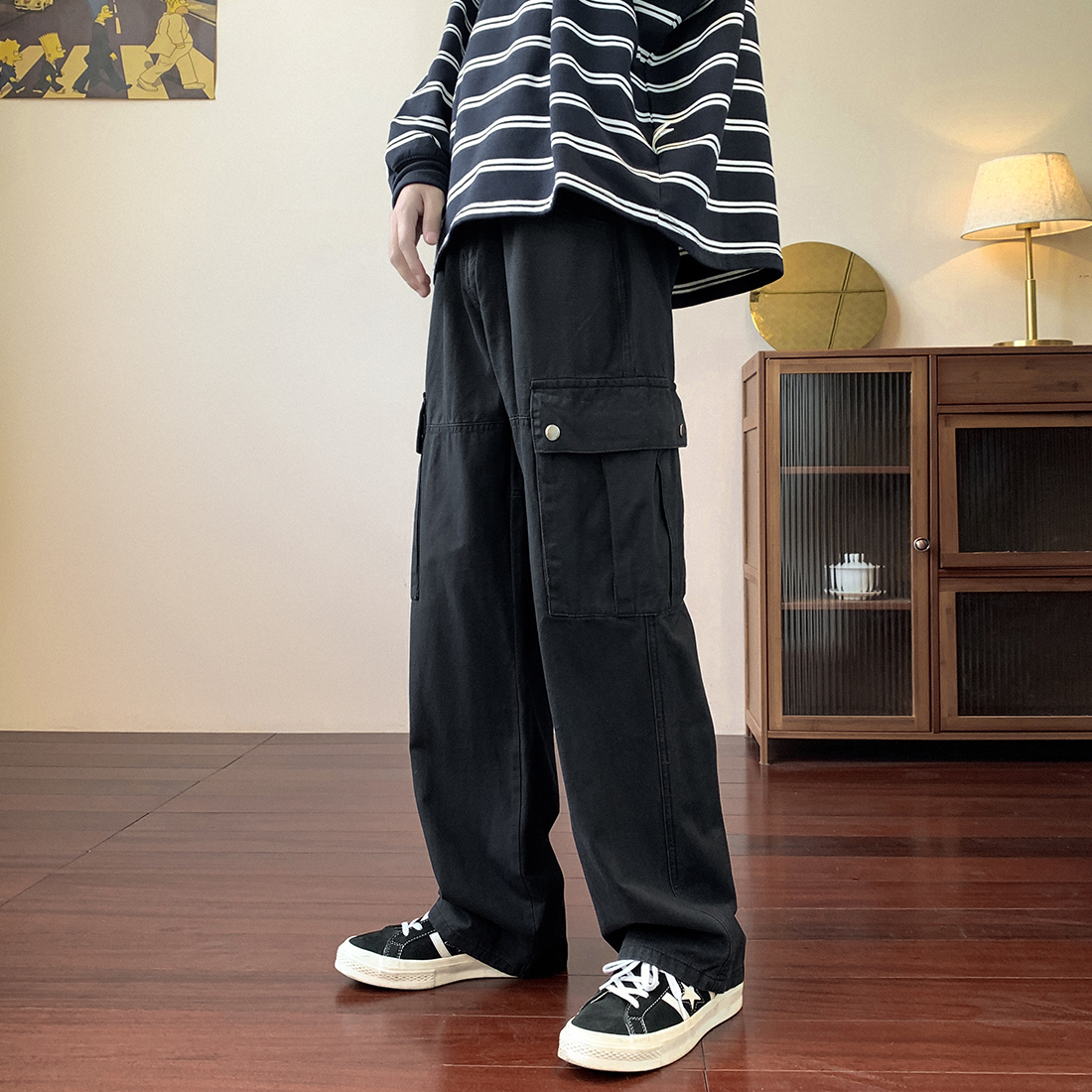 主推有扶持价~K106-P60秋冬纯棉水洗休闲工装裤男女宽松拖地裤,男装工装外套,电商B327