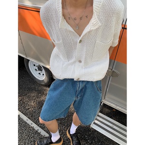 夏天男女中性潮流休闲短袖开衫毛衣M01-P55尺码M-3XL