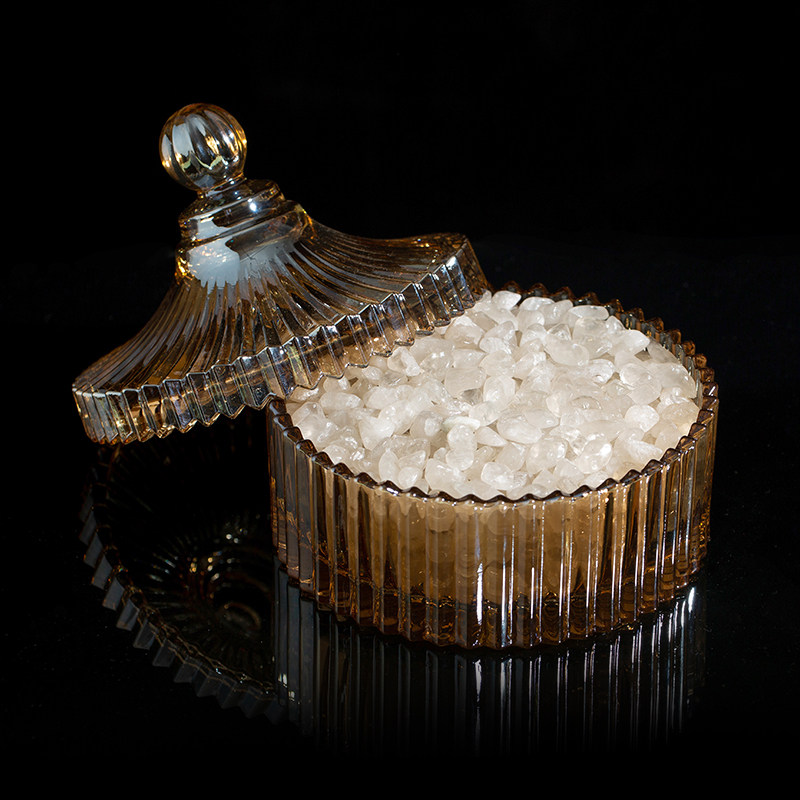 修明堂天然白水晶碎石消磁石罐子金色水晶塔能量塔器皿家居摆件