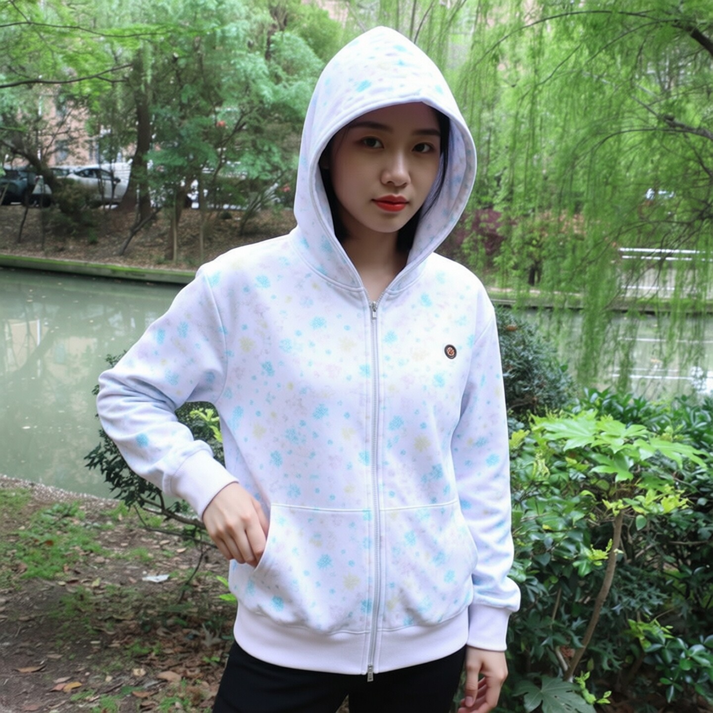 日系潮牌纯棉星星图案连帽开衫情侣卫衣女款宽松休闲外套春秋新款