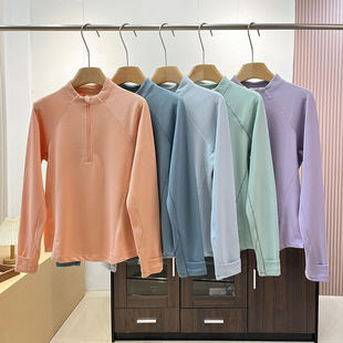 女士卫衣2558 户外吸湿排汗华夫格纯色半开领长袖 2026年春季 新款
