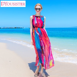dyousister波西米亚真丝沙滩裙女夏新款 海边度假显瘦连衣裙