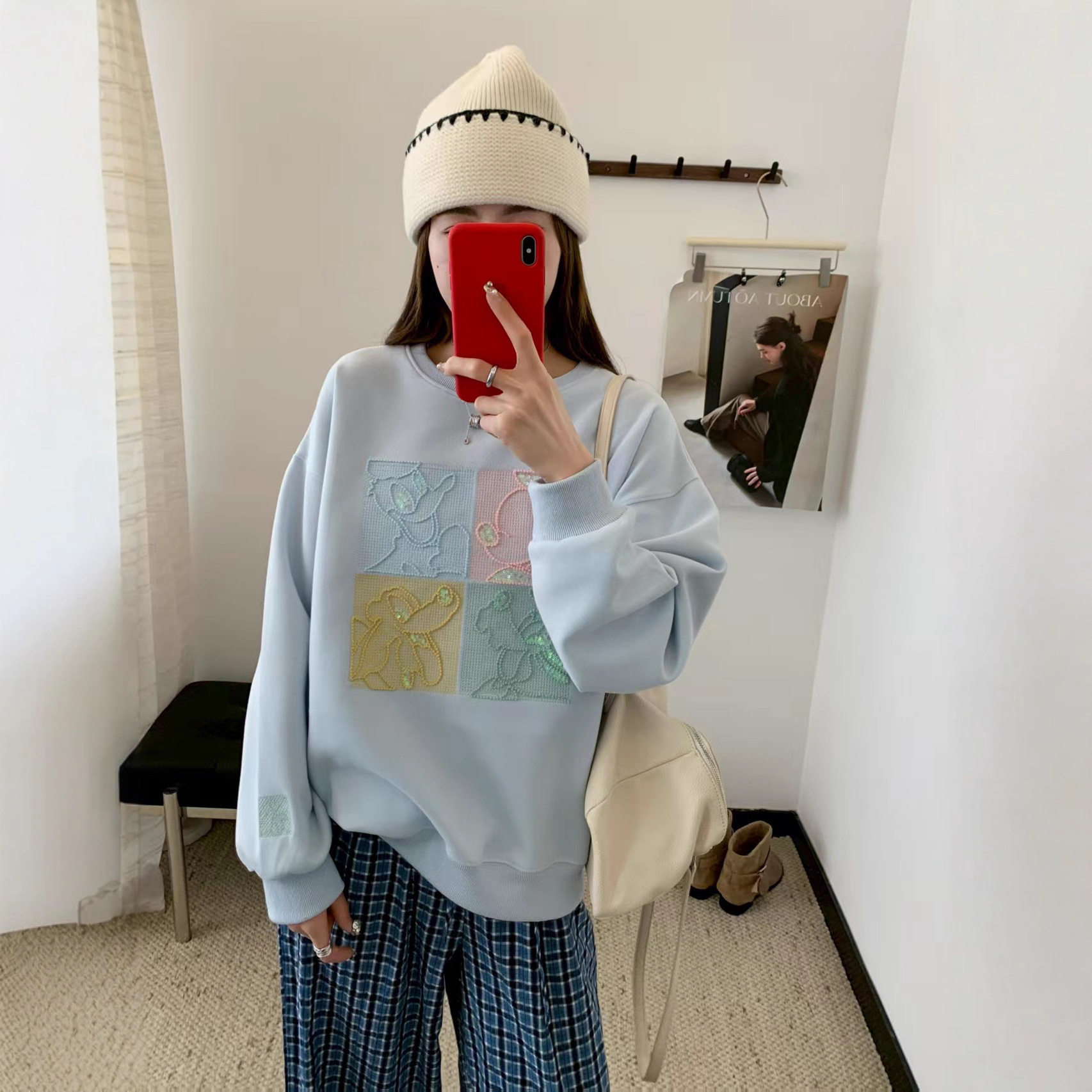 339AE2025春秋季韩版新款圆领套头女士宽松长袖休闲卫衣女装潮流