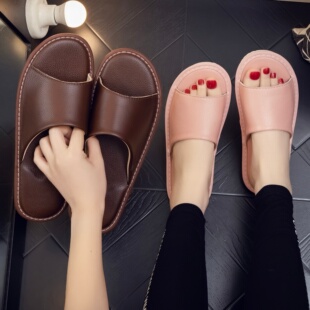 真纯牛皮一字拖鞋女士女夏季居家舒适外穿防滑室内高端静音凉拖鞋
