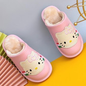 卡通小孩男童女 家用防滑室内厚底防水棉鞋 真皮儿童鞋 冬天毛毛拖鞋