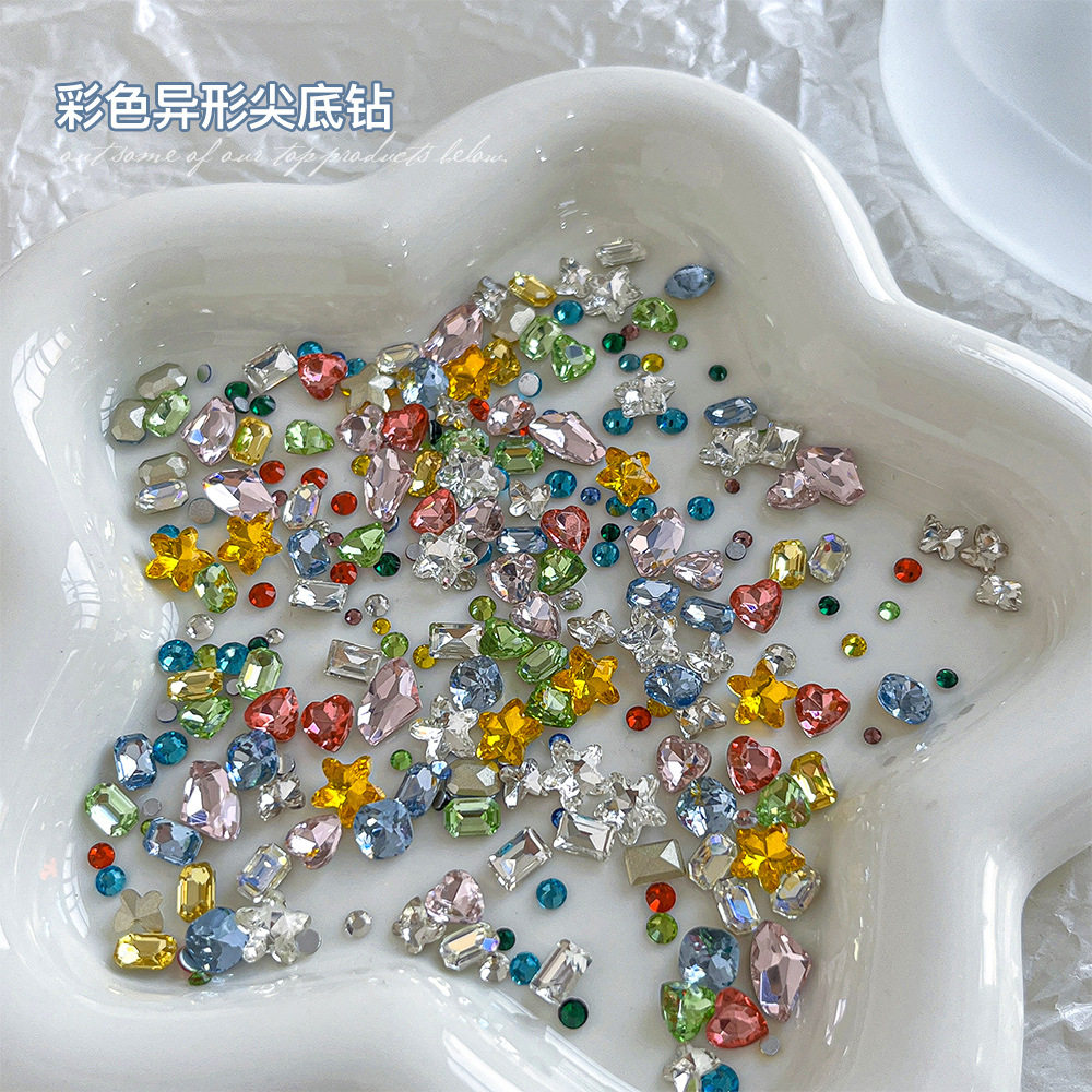 夏日彩色异形尖底钻美甲饰品彩钻糖果汽水小猴子混装指甲水晶