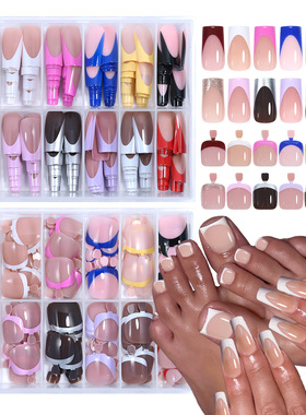 跨境爆款美甲12色穿戴甲288pcs手脚美甲贴片假指甲套装穿戴甲
