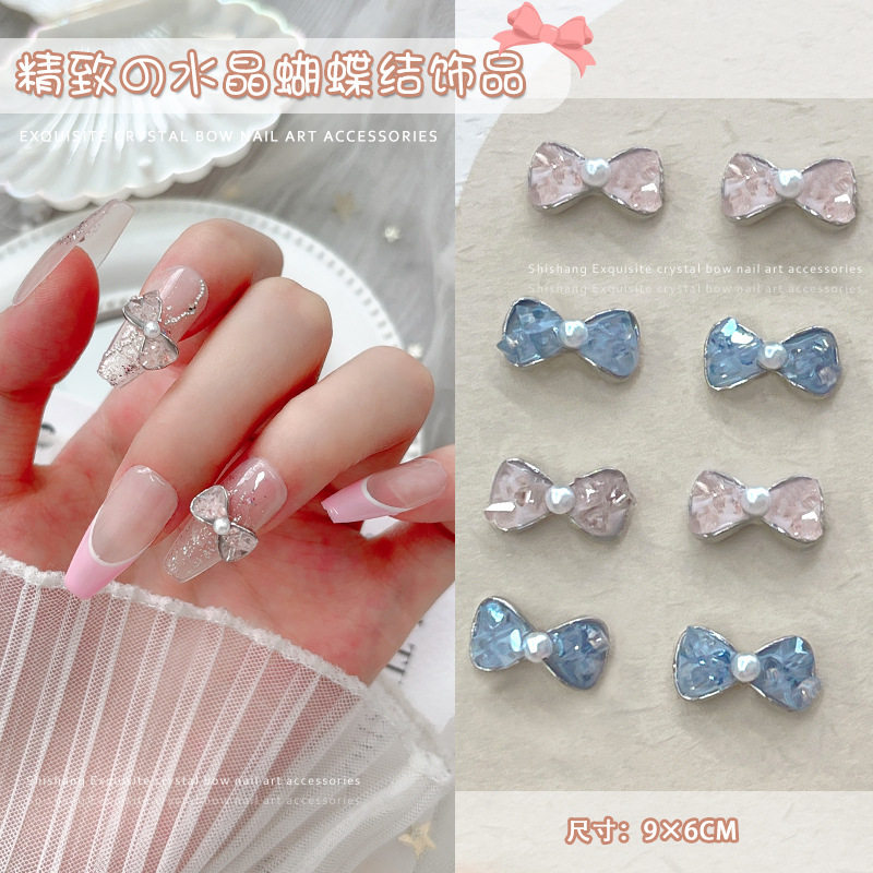 水晶蝴蝶结美甲饰品果冻色立体领结网红美少女指甲装饰新款合金钻