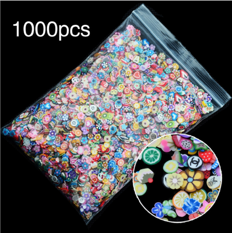 外贸美甲饰品 软陶水果片 羽毛 混款软陶片 美容贴片1000pcs