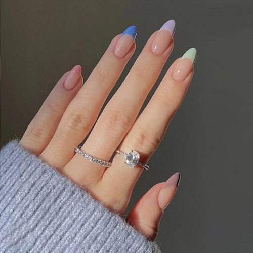 法式穿戴甲彩虹美甲拼色假指甲跨境直供假指甲 press on nail