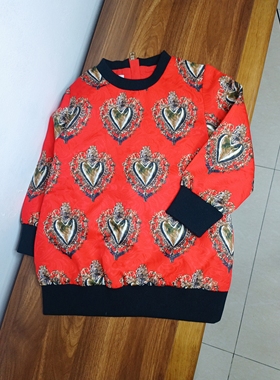 女童婴幼儿春秋冬款儿童红色圣心高织布纯棉套头衫98cm