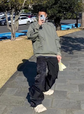 FAR ARCHIVE 高街廓形大口袋战术机能炮弹工装黑色尼龙宽松长裤