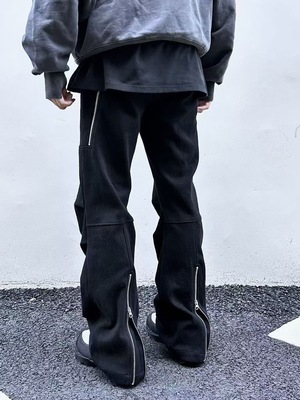 高街A字阔腿弯刀机能拉链长裤