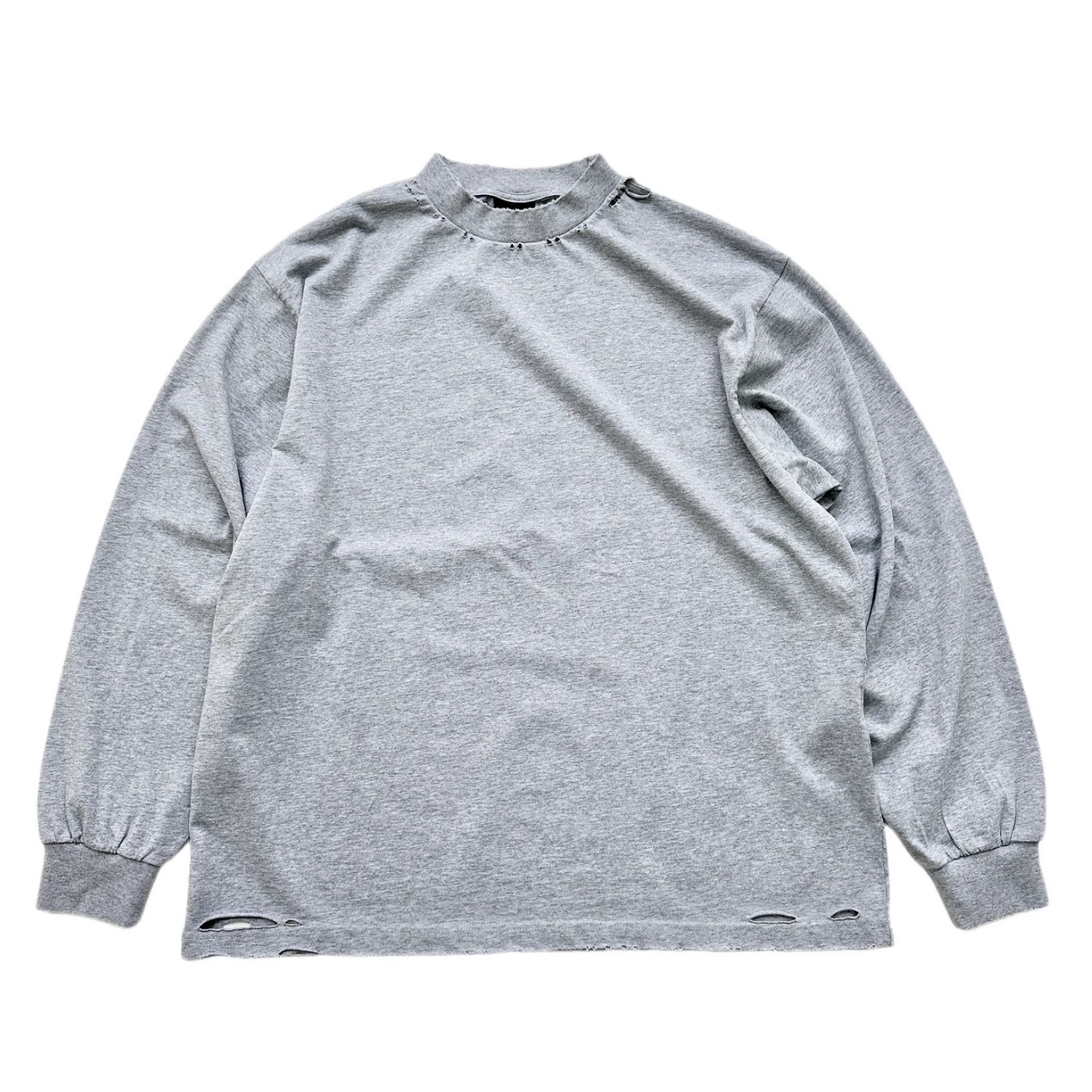 POPDADA巴黎版型小高领口基础高街破坏水洗纯色长袖T恤