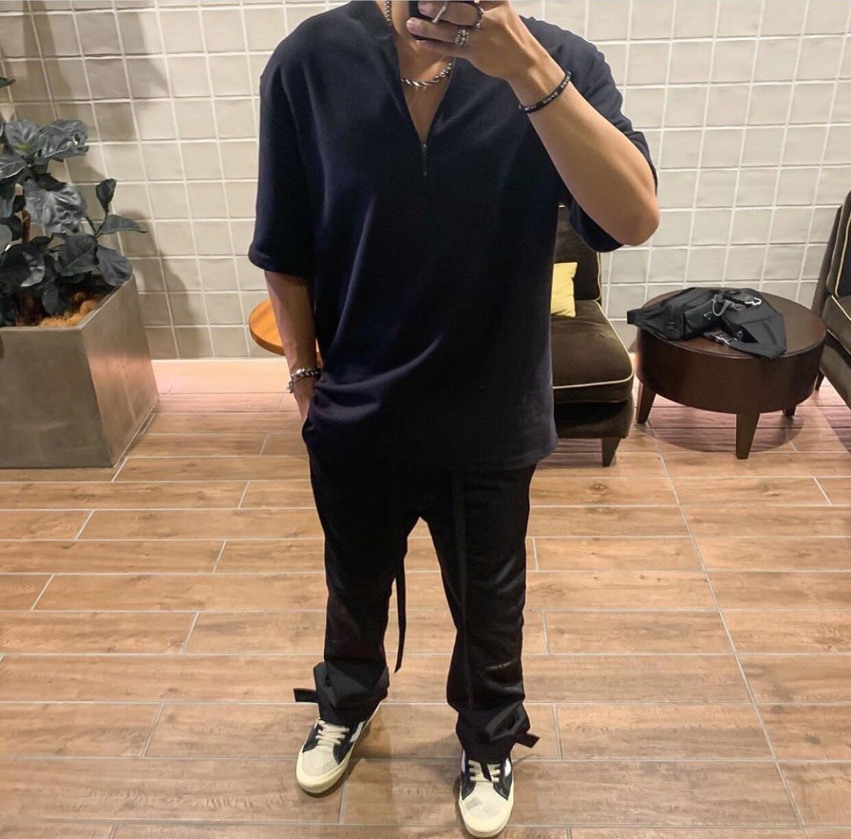 fear of god 6 灵魂单品jerry上身同款半拉链纯色高街宽松短袖t恤