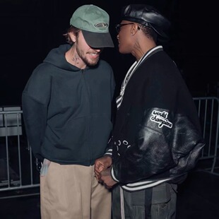 POPDADA人造双开门卫衣GALI比伯同款垫肩可拆水洗连帽拉链外套