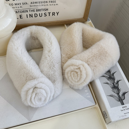 獭兔毛双面整皮皮草围巾韩版吸扣