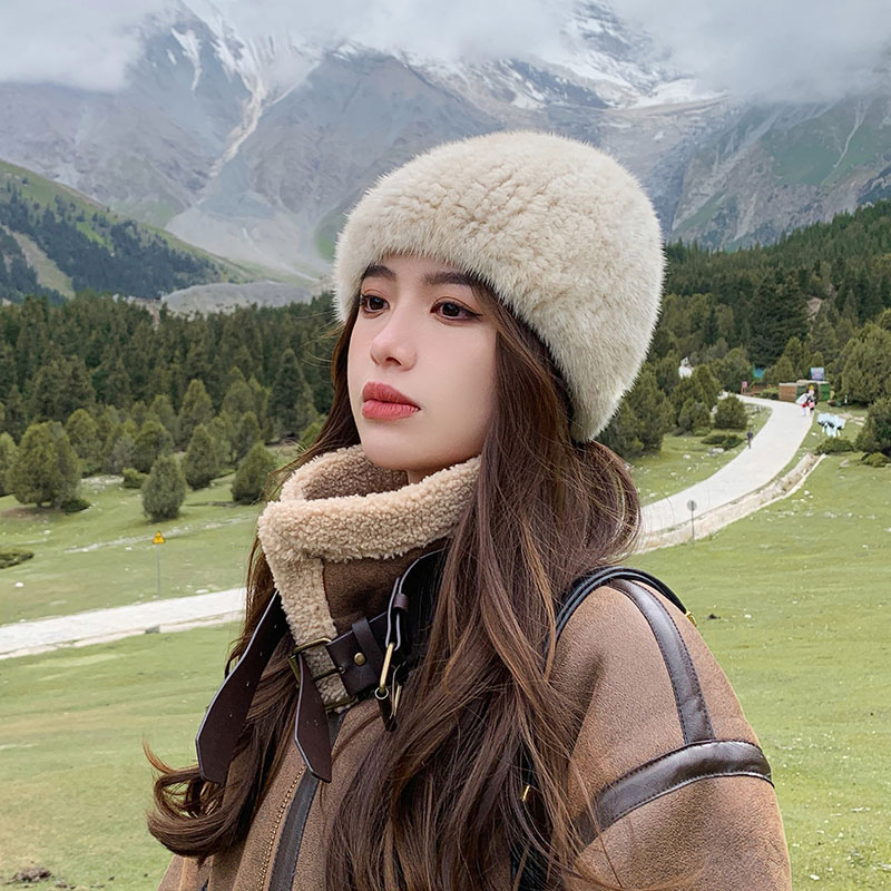 冬季保暖女秋冬双面水貂毛编织皮草帽子复古百搭弹力瓜皮小圆帽