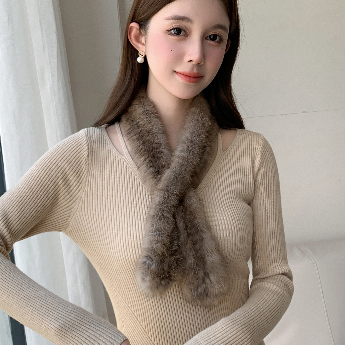 紫貂围巾貂毛水貂毛皮草围巾女冬季貂皮毛毛围巾围脖皮毛围巾保暖