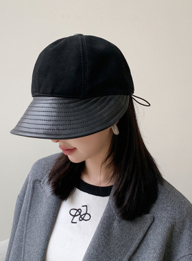 真皮帽子女秋冬渔夫帽羊皮鸭舌帽韩版时尚遮阳户外大檐鸭舌帽潮款