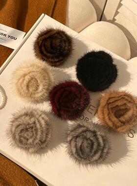 韩国水貂毛玫瑰花胸针高档女气质别针配饰秋冬新款百搭衣服装饰