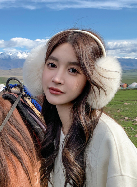 奶油色狐狸毛可爱耳捂可伸缩韩版纯色保暖耳罩冬女毛绒耳套耳暖