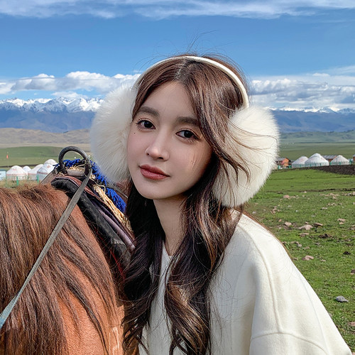 奶白色狐狸毛可爱耳捂耳套耳暖