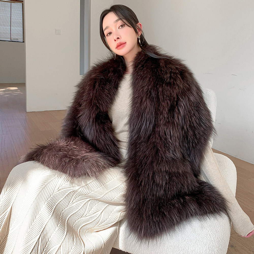大气款双面狐狸毛皮草披肩女冬季保暖真毛加大围脖晚宴毛毛大围巾