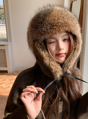 男女同款貉子毛雷锋帽 全毛皮毛一体护耳护脸保暖防风东北帽子