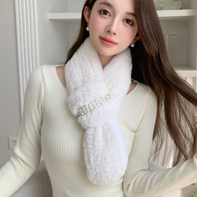秋冬保暖獭兔毛围巾女双面编织