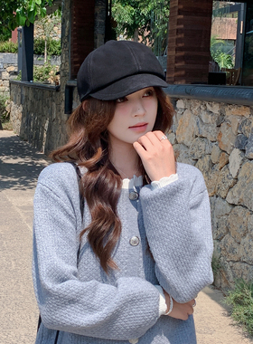 ins时髦 超软小羊皮反绒百搭高品质贝雷帽可调节黑色鸭舌帽报童帽