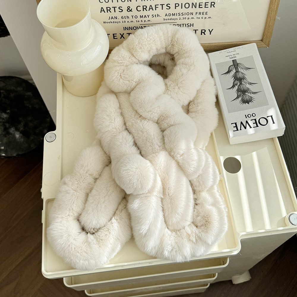 皮草围巾女冬季韩版獭兔毛围脖保暖加厚双面荷叶边长款脖套真毛