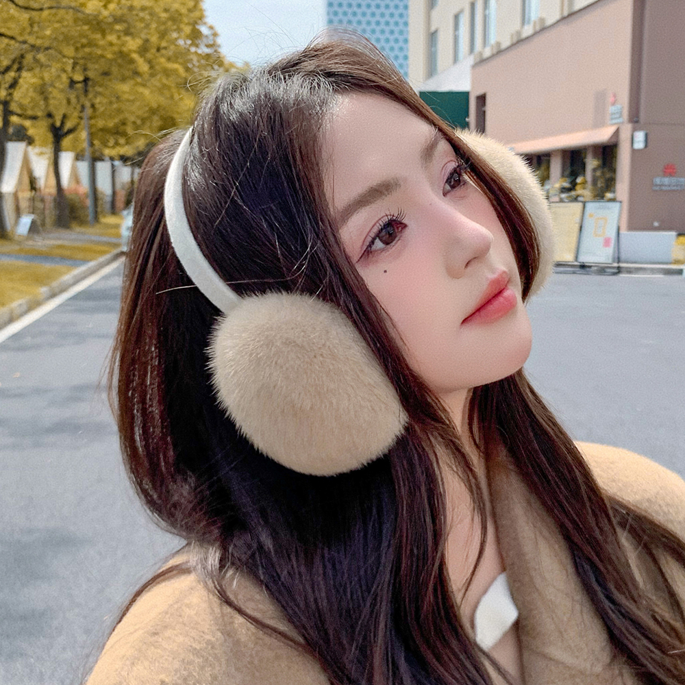 韩国水貂毛耳罩女秋冬天保暖耳套耳包简约真皮草耳捂耳暖毛绒冬季