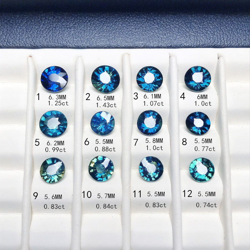 天然蓝宝石裸石圆形5.5MM-6.5MM蓝色蓝绿色彩色宝石戒面