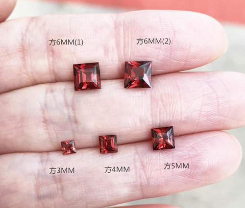天然石榴石裸石戒面正方形3MM--6MM配石925银戒指耳饰