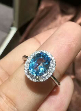 漂亮925银镀白金镶嵌托帕石戒指