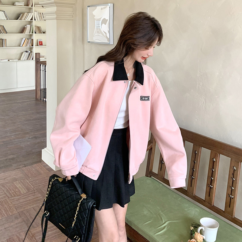 粉色麂皮绒休闲短外套女春秋2025年新款小个子独特超好看夹克上衣,女装短外套,惟卡贝娜