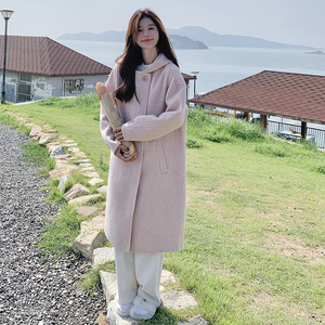 粉色学院风减龄双面羊绒大衣女中长款秋冬新款气质高级加厚呢外套图片