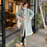 超好看中长款皮毛一体大衣女2024冬季新款韩系小清新加厚保暖棉服，女装毛呢外套，惟卡贝娜