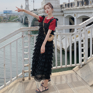 现货226-L63-P115 2022夏季新款中长款连衣裙加T血套装女 控价168图片