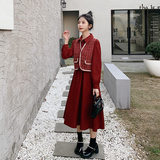 小香风红色连衣裙女2024秋季新款法式气质宽松马甲长裙，女装连衣裙，惟卡贝娜