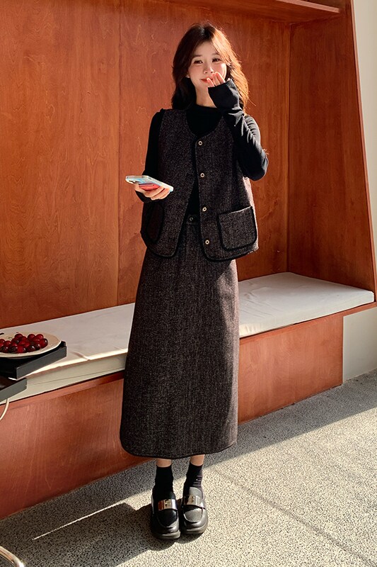 灰色小香风马甲套装裙女2025秋季新款法式气质高级感半身裙两件套,女装套装/套裙,惟卡贝娜