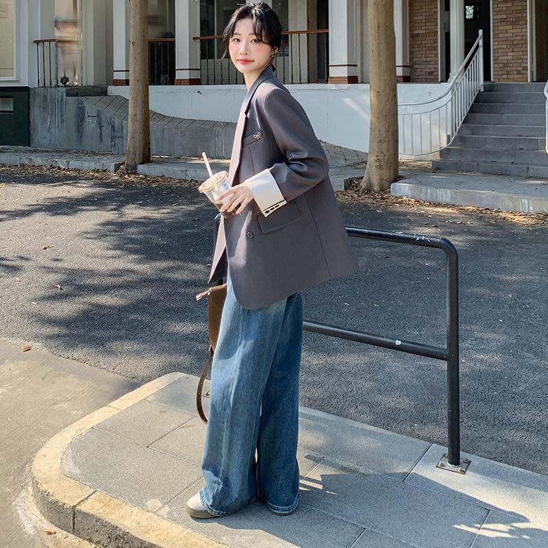 高级感双排扣西装外套女2025春季新款韩版气质通勤灰色休闲小西服,女装西装,惟卡贝娜