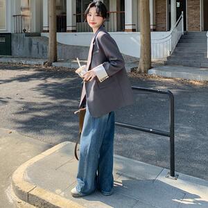 高级感双排扣西装外套女2025春季新款韩版气质通勤灰色休闲小西服图片