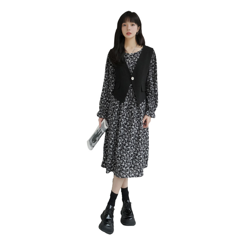226-A168-P1252022秋季中长款连衣裙+马甲女控价178,女装连衣裙,惟卡贝娜