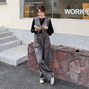 灰色高级感扎染马甲套装女2025年春季新款轻熟风气质阔腿裤两件套图片