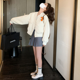 白色棒球服短外套女小个子2023春秋新款美式街头复古港风夹克上衣，女装短外套，惟卡贝娜