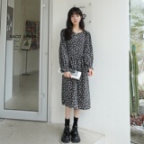 韩系长款赫本学院风2025女秋季新款漂亮长袖碎花连衣裙马甲两件套，女装连衣裙，惟卡贝娜
